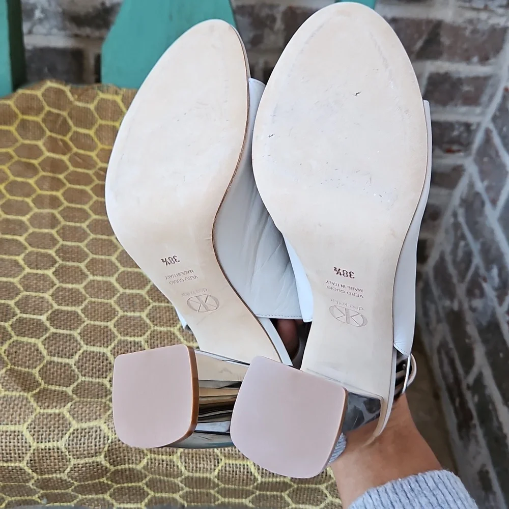 Dee Keller White Chunky Mirrored Leather Heel Booties